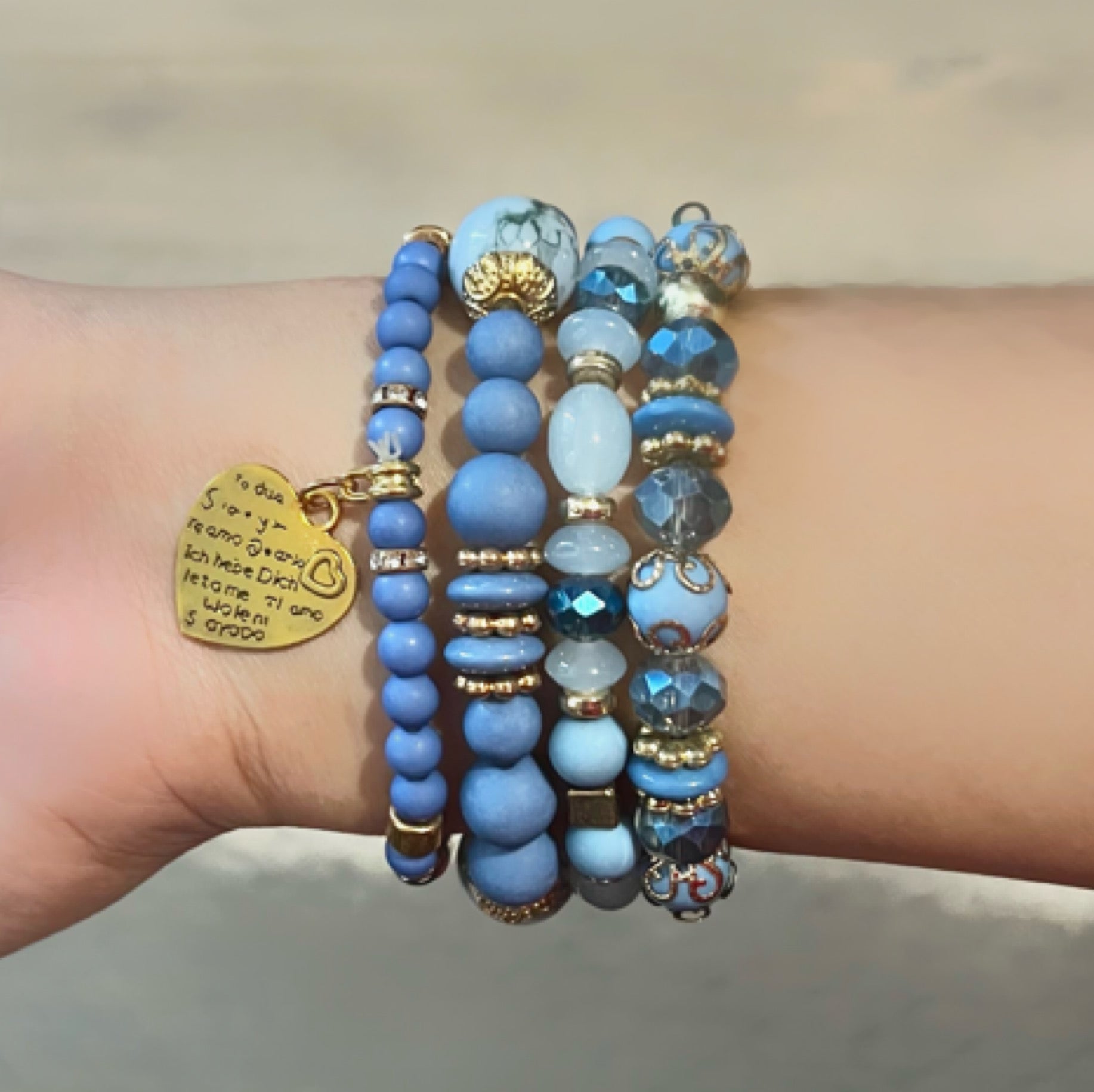 Royal Blue & Gold Beaded Bracelet Set