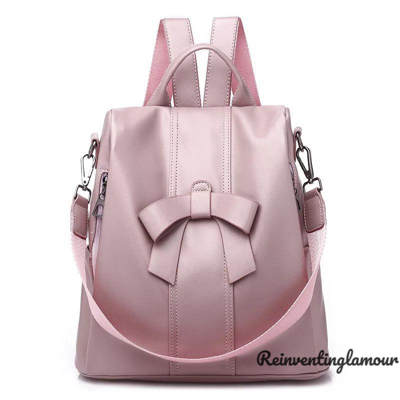 Hot Pink Vegan Backpack for Women Minimal Leather Daypack 